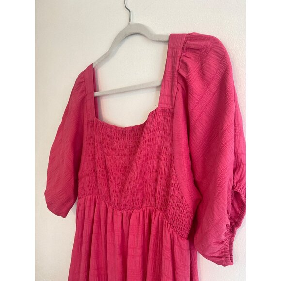 NWT Pink Puff Sleeve Maxi Dress by J. NNA Smocked Bodice Square Neck Size L - Picture 2 of 8